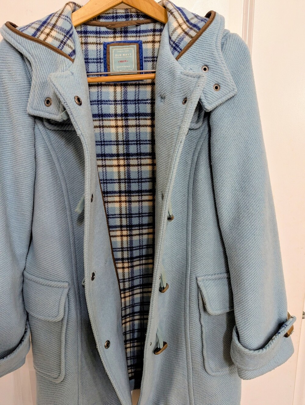 Old Navy Hooded Duffle Toggle Coat Plaid Lined Medium